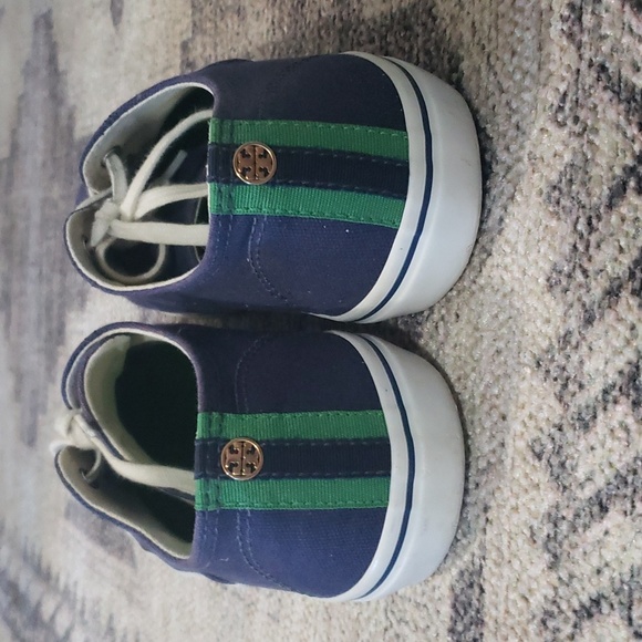 SOLD! Tory Burch Murray Canvas Grosgrain Navy/Green Women's - Picture 3 of 10